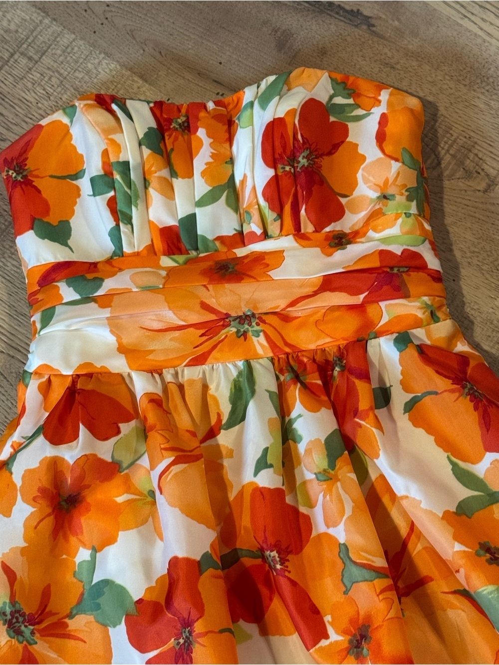 David’s Bridal Strapless Floral Dress Orange White Size 2 - Picture 4 of 6